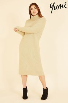 Yumi Brown Roll Neck Knitted Midi Jumper Dress (Q94866) | €31