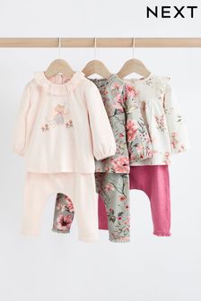 Pink/ Green/ White Floral Fairy Baby Long Sleeve Top And Leggings Set 6 Piece (Q94941) | kr456 - kr486