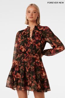 Forever New Black Fleur Printed Skater Mini Dress (Q95155) | €69