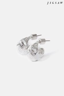Jigsaw Silver Tone Molten Metal Hoop Earrings (Q95220) | $110