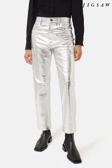Jigsaw Silver Leather Regent Jeans (Q95249) | AED2,024