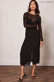 Mint Velvet Black Beaded Sheer Midi Dress (Q95264) | €114