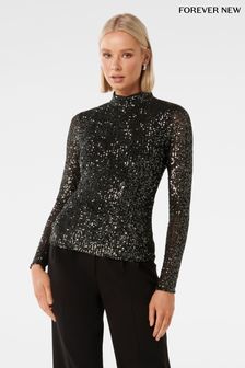 Forever New Silver Anthea High Neck Sequin Top (Q95322) | LEI 239