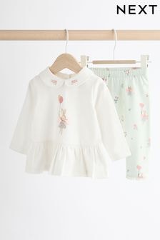 Ecru/Teal Green Bunny Baby Long Sleeve Top And Leggings Set (Q95422) | $21 - $24