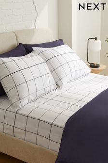 White/Black Window Pane Check Printed Fitted Sheet and Pillowcase Set (Q95584) | $16 - $40