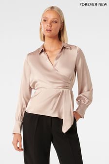 Forever New Natural Ginny Draped Wrap Blouse (Q95861) | €87