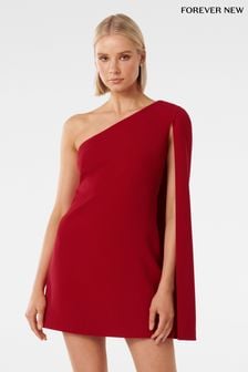Forever New Red Hartley Asymmetrical Cape Mini Dress (Q95862) | kr1,298