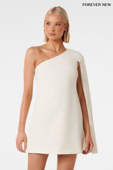 Forever New White Petite Hartley Asymmetrical Cape Mini Dress (Q95897) | $159