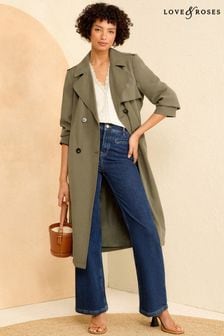 Love & Roses Khaki Green Classic Belted Trench Coat (Q95921) | $135