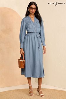 Love & Roses Blue TENCEL™ Utility Belted Midi Dress (Q95928) | AED316