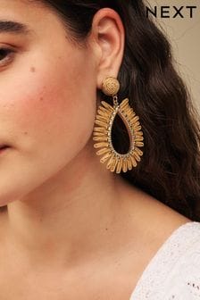 Brown Raffia Teardrop Statement Earrings Made With Recycled Metal (Q95968) | ₪ 47