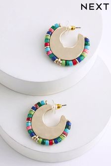 Multi Coloured Beaded Disc Hoop Earrings (Q95990) | kr139
