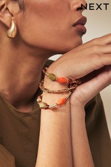 Orange Gold Tone Beaded Bracelet Pack (Q96181) | KRW24,300
