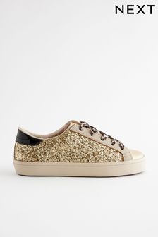 Gold Glitter Lace Up Lowtop Trainers (Q96186) | INR 2,426 - INR 3,197