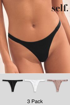 self. Black/White/Nude Thong Cotton Rich Knickers 3 Pack (Q96198) | €30