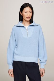 Tommy Hilfiger Blue Half Zip Knit Sweater (Q96254) | €100