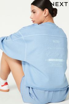 Blau/Grafik - Sweatshirt mit Rundhalsausschnitt, Waschung und grobem Saum (Q96285) | 47 €