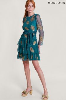 Monsoon Blue Tally Embellished Tiered Dress (Q96328) | €85
