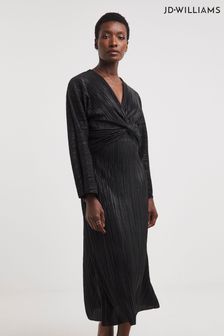 Czarna sukienka Jd Williams Wetlook ze skręconym przodem (Q96369) | 120 zł