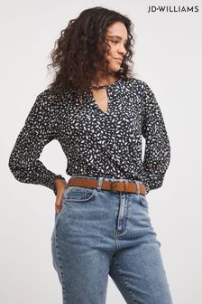 JD Williams Cut Out Neck Printed Long Sleeved Black Top (Q96370) | €27