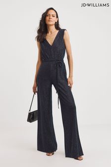 JD Williams Black Sparkle Plunge Sleeveless Jumpsuit (Q96372) | LEI 328