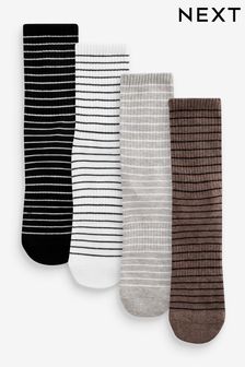 Black/White/Grey/Brown Stripe Cushion Sole Ribbed Ankle Socks With Arch Support 4 Pack (Q96376) | OMR5
