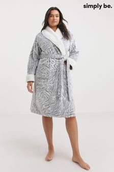 Simply Be Grey Zebra Print Pretty Secrets Tie Waist Dressing Gown (Q96405) | €16