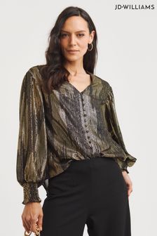 JD Williams Gold Metallic Button Through Dip Back Blouse (Q96407) | €40