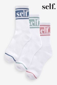 Pink/Navy/ Teal - Self. Cushioned Sole Ribbed Slogan Ankle Socks 3 Pack (Q96415) | 13 €