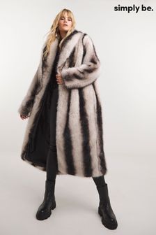 Simply Be Black Mono Stripe Faux Fur Maxi Coat (Q96417) | ₪ 553