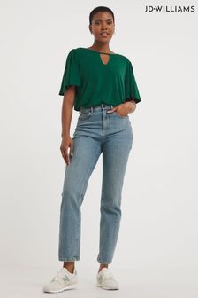 JD Williams Green Cut Out Front Puff Sleeve Top (Q96420) | LEI 113