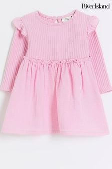 River Island Pink Baby Girls Rib Cheesecloth Dress (Q96473) | OMR8