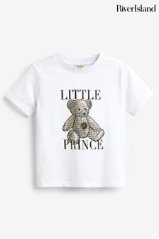 River Island Jungen Little Prince T-Shirt mit Bärenmotiv, Weiß (Q96481) | 16 €