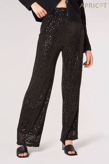 Apricot Black Sequin Lines Palazzo Trousers (Q96492) | $77