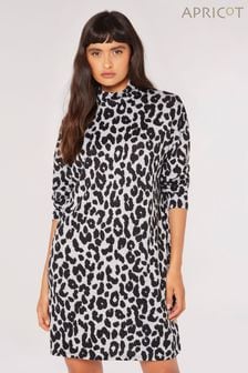 Apricot Grey Cheetah Mock Neck Long Sleeve Dress (Q96494) | SGD 68