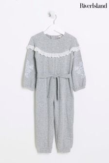 River Island Grey Mini Girls Cosy Jumpsuit (Q96496) | €32