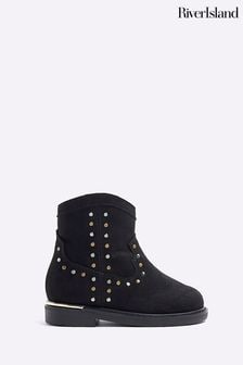 River Island Black Girls Black Studded Western Boots (Q96500) | 225 SAR