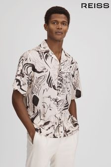 Reiss Black/White Epoque Sketch Design Cuban Collar Shirt (Q96504) | kr2,151