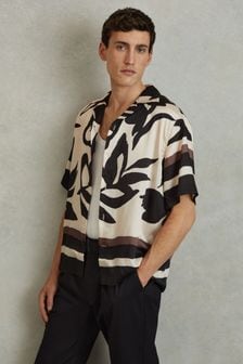 Reiss Black/Ecru Croft Relaxed Cuban Collar Shirt (Q96509) | kr2,151
