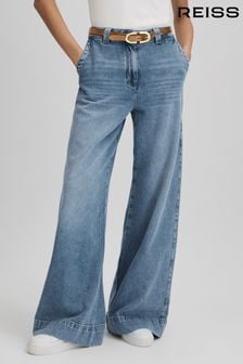 Reiss Light Blue Olivia Wide Leg Contrast Stitch Jeans (Q96619) | 94,500 Ft
