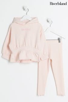 River Island Pink Girls Sweat Top And Trousers Set (Q96628) | OMR11