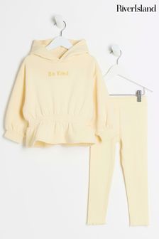 River Island Yellow Girls Be Kind Cinch Sweat Set (Q96636) | AED87