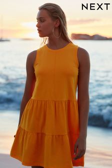 Помаранчевий - Багатоярусна літня міні-сукня з трикотажу без рукавів (Q96642) | 538 ₴