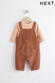 Rust Brown Cord 100% Cotton Baby Dungarees and Bodysuit Set (0mths-2yrs) (Q96669) | $33 - $36