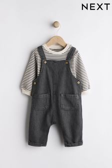 أسود/رمادي - Baby Denim Dungarees And Bodysuit Set (0mths-2yrs) (Q96672) | 9 ر.ع - 10 ر.ع