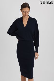 Темно-синий - Шерстяное платье миди Blend Reiss Sally (Q96679) | €286