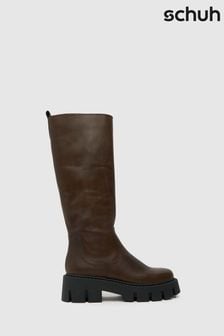Schuh Dove棕色皮革厚底及膝靴 (Q96749) | NT$4,200