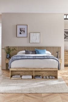Light Oak Effect Bronx Wooden Hotel Bed Frame with Platform Storage and Bedside Tables (Q96760) | €1,425 - €1,525