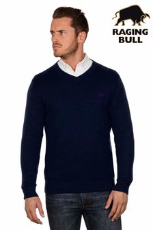 Raging Bull Blue Classic V-Neck Knit Jumper (Q96810) | LEI 531