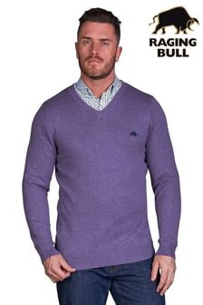 Raging Bull Purple Classic V-Neck Knit Jumper (Q96817) | $142